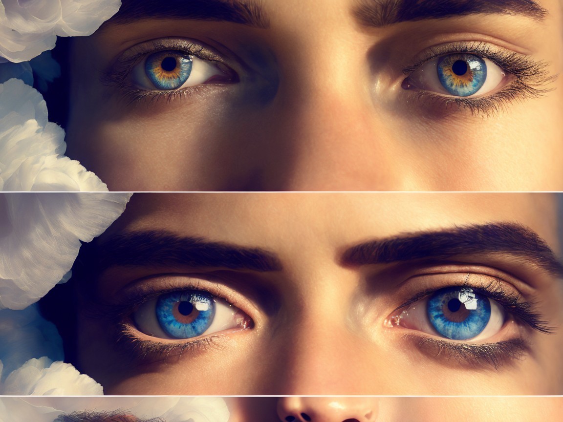 Close-up of Blue Eyes Framed by White Flowers