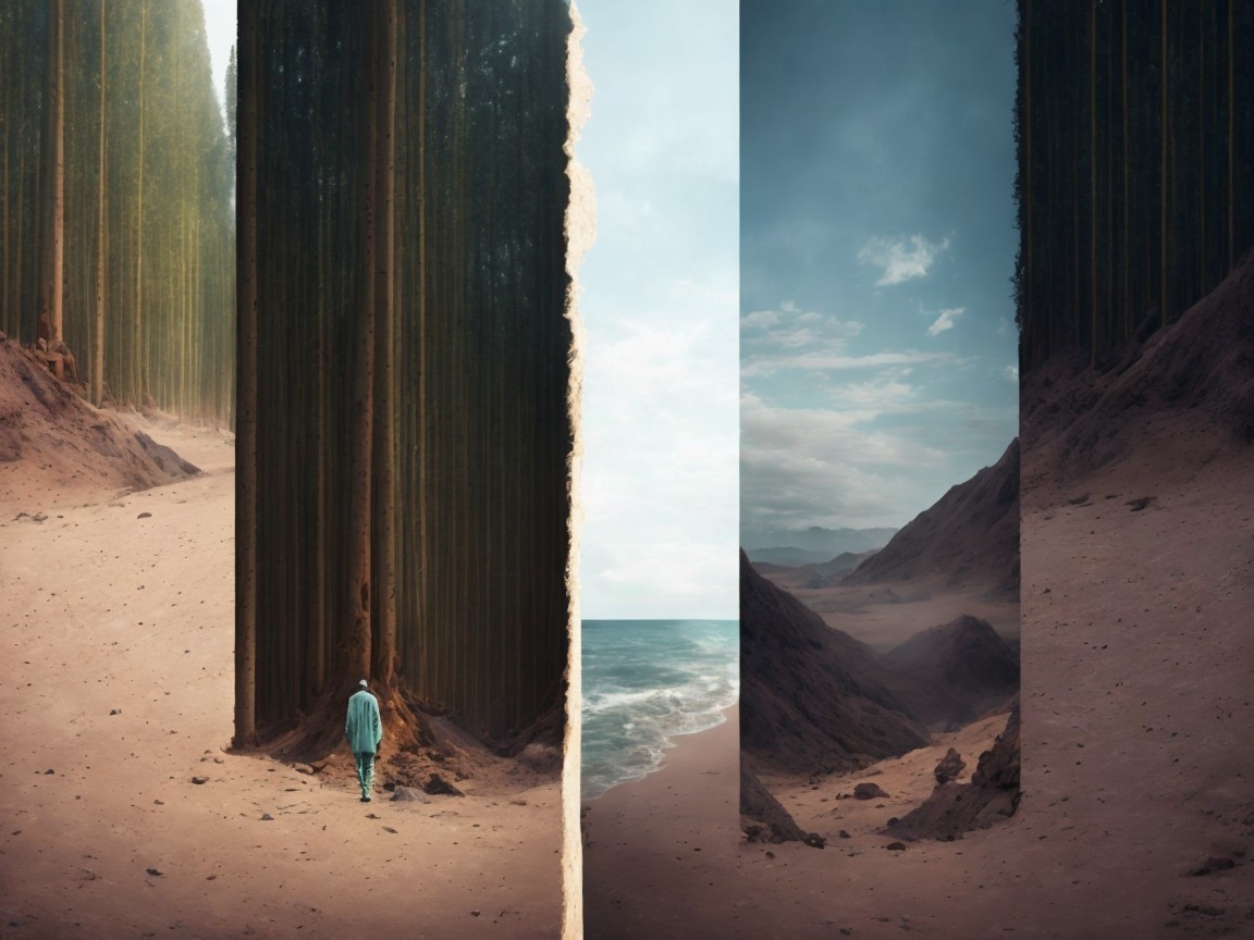 Surreal Landscape Merging Forest and Coastal Views