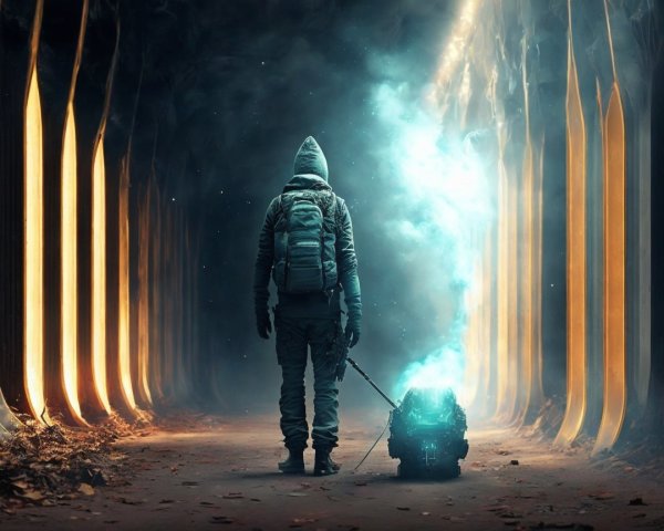 Futuristic Tunnel Scene with Glowing Blue Device