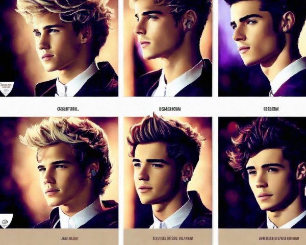 Grid of Six Portraits of Young Men with Hairstyles