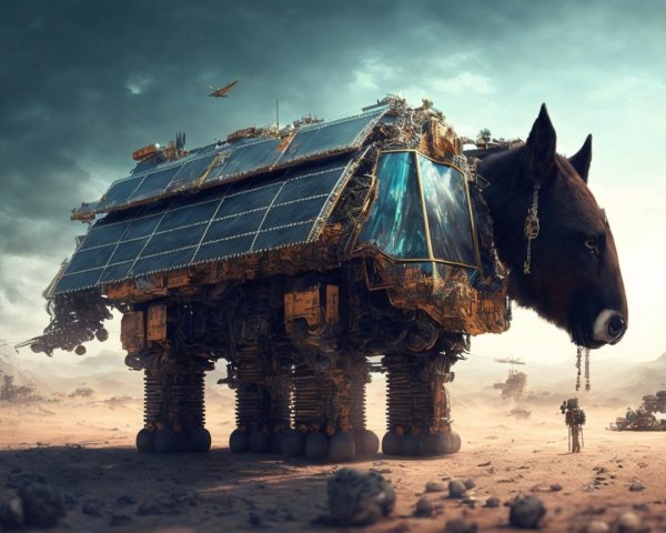 Mechanized Horse Creature in Barren Landscape
