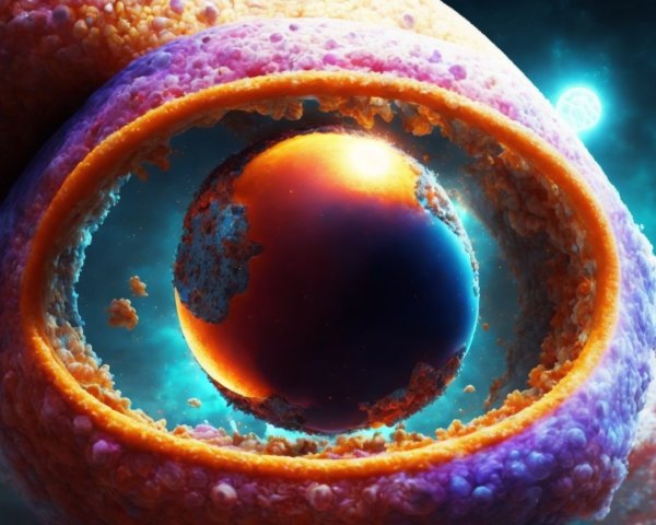 Cosmic Scene with Colorful Cell Structure and Planet