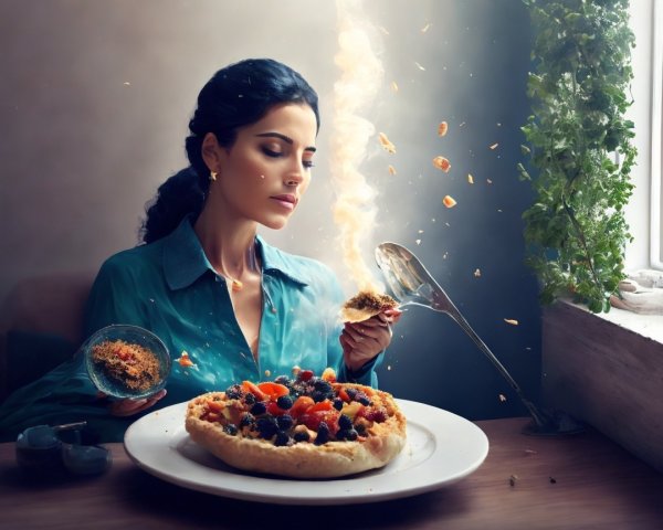Woman Prepares Colorful Fruit Dessert Pie in Kitchen