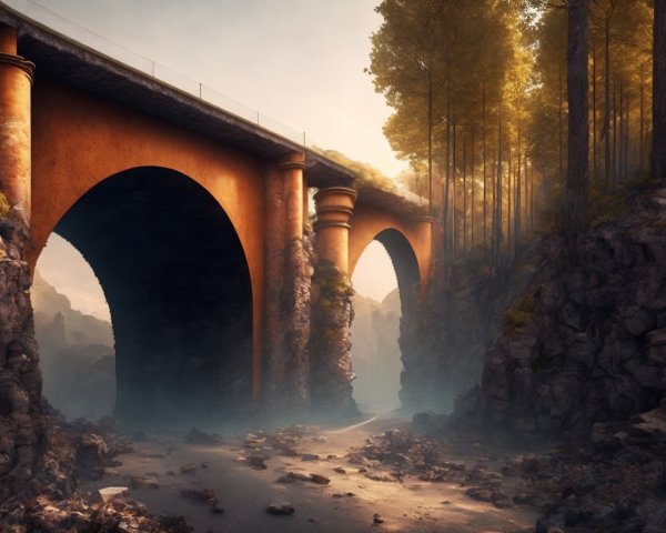 Majestic Bridge Over a Serene Valley with Golden Trees