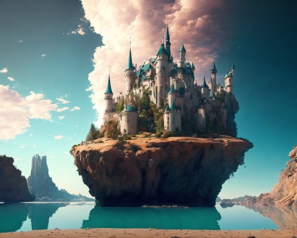 Majestic Castle on a Floating Island with Turrets