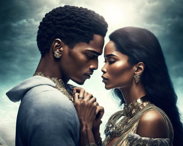 Couple Portrait with Intricate Hairstyles and Jewelry