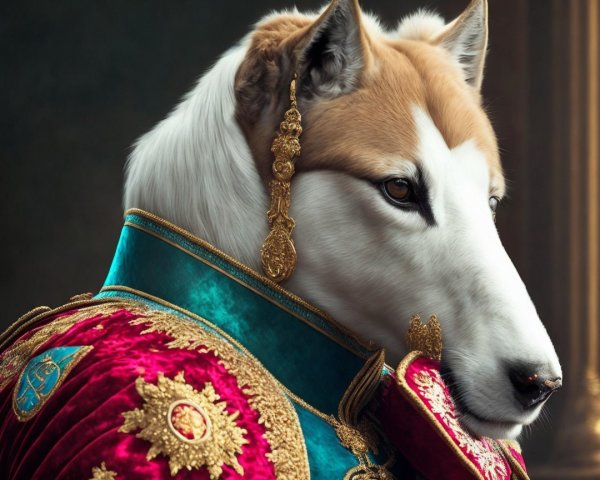 Regal Dog in Ornate Royal Outfit and Elegant Pose