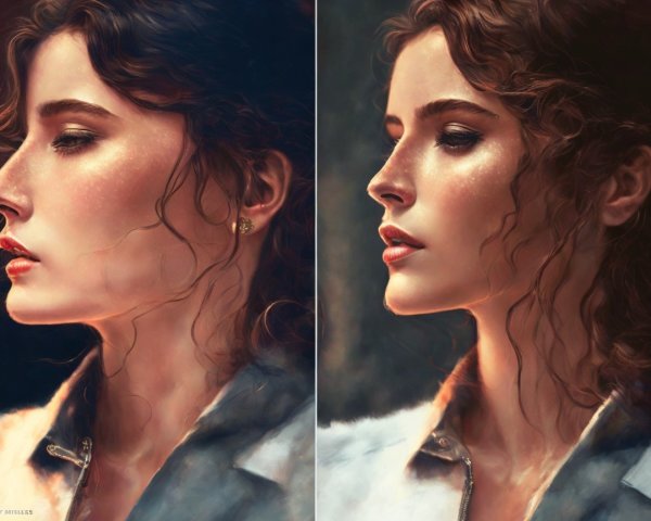 Portraits of a Young Woman in Profile View