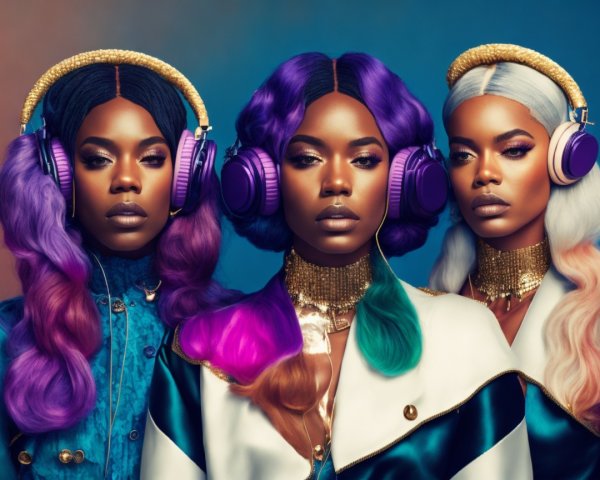Fashionable women with vibrant hairstyles and bold makeup