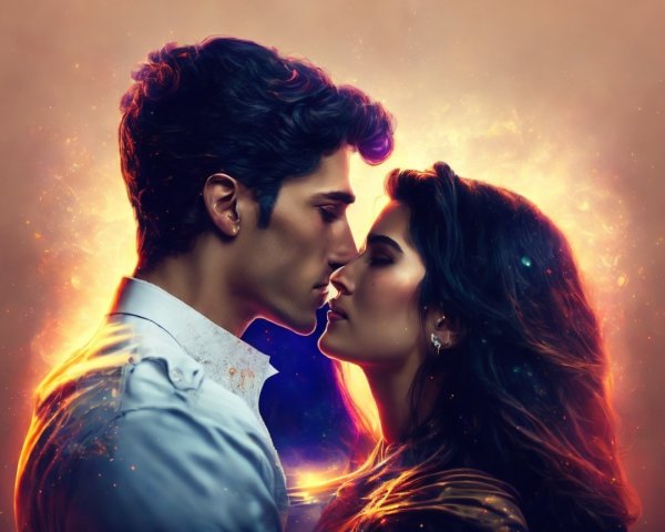 Romantic scene of a couple sharing a tender kiss