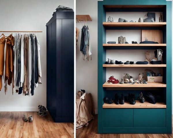 Modern Wardrobe Setup with Stylish Shelving Unit