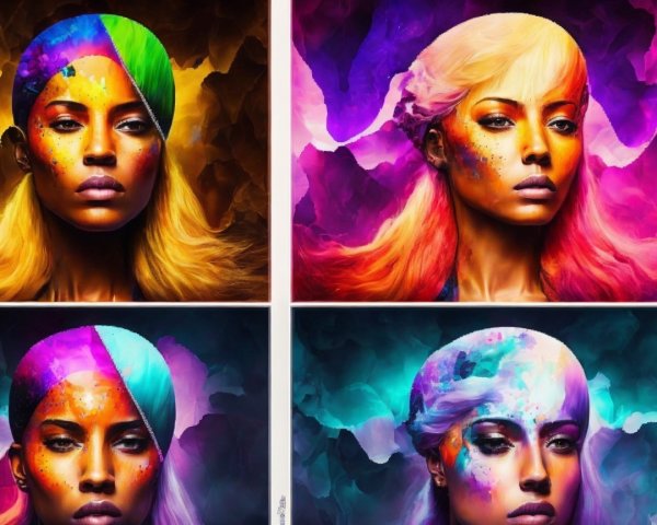 Vibrant Portraits of a Woman with Colorful Face Paint