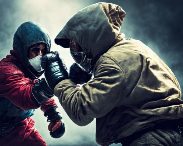 Fighters in Protective Gear Face Off in Dramatic Scene