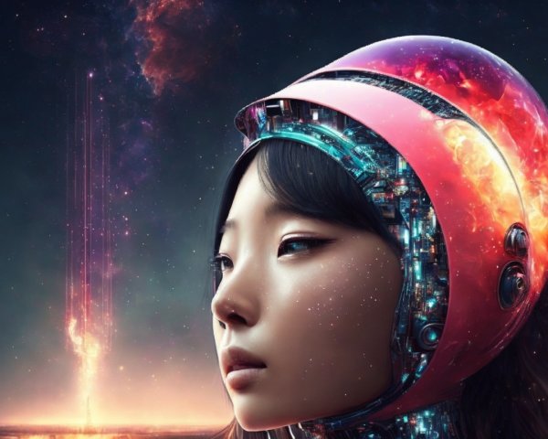 Futuristic Portrait of a Young Woman in Cosmic Setting