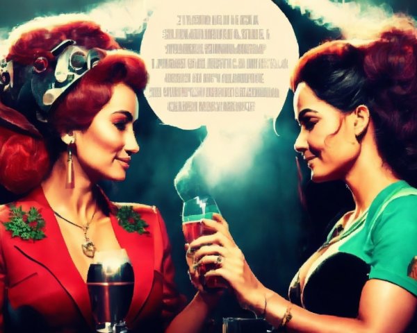 Elegant Women Toasting in Vintage Fashion Setting