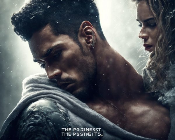 Muscular Man and Woman in Snowy Dramatic Setting