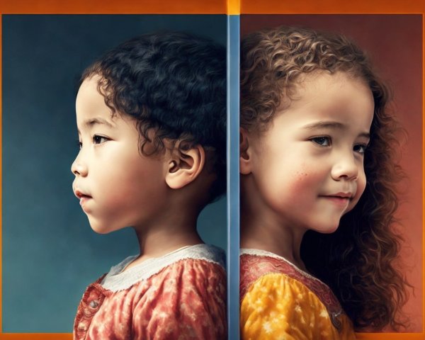 Split Portrait of Two Children with Distinct Styles