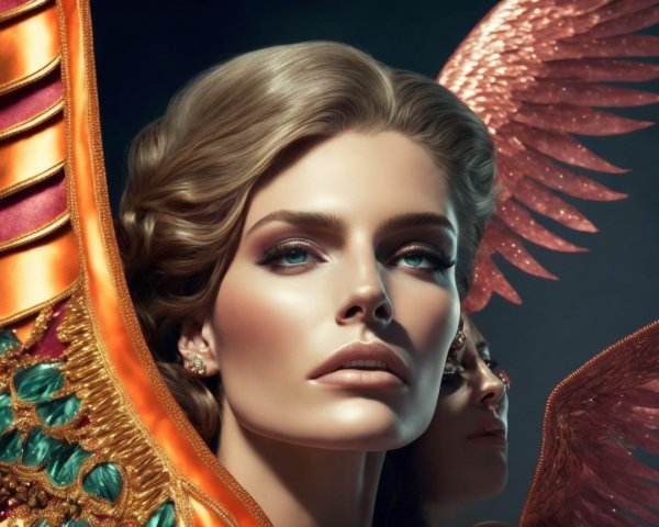 Female figure with vibrant orange and gold wings