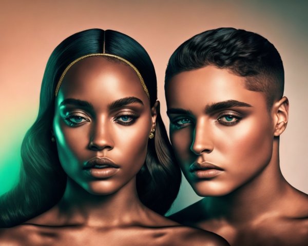 Striking Portrait of Male and Female Models in Warm Light