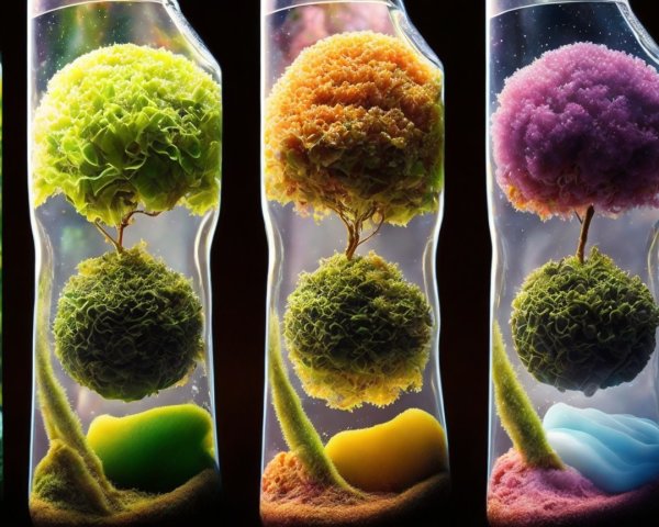 Glass Containers with Colorful Moss-Like Spheres