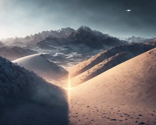 Surreal Landscape with Jagged Mountains and Hills