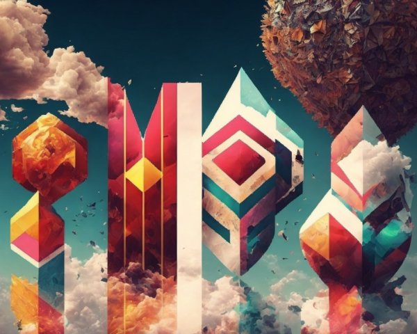 Surreal Landscape with Geometric Shapes and Abstract Planet
