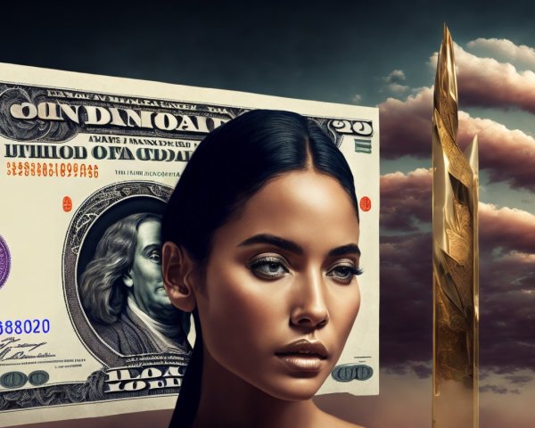 Portrait of a Woman with Twenty-Dollar Bill Background