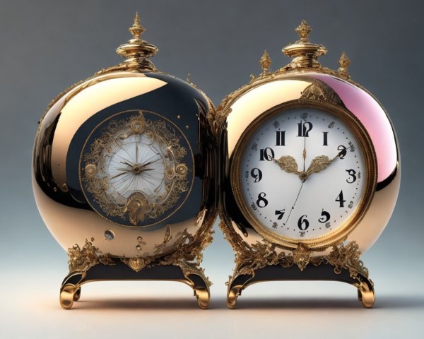 Antique Clock Display with Ornate Timepieces