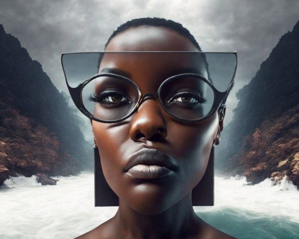 Portrait of a woman with short hair and bold makeup