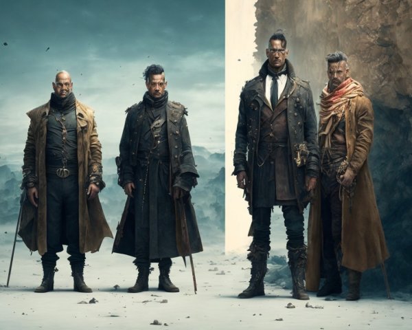 Steampunk Characters in a Desolate Landscape
