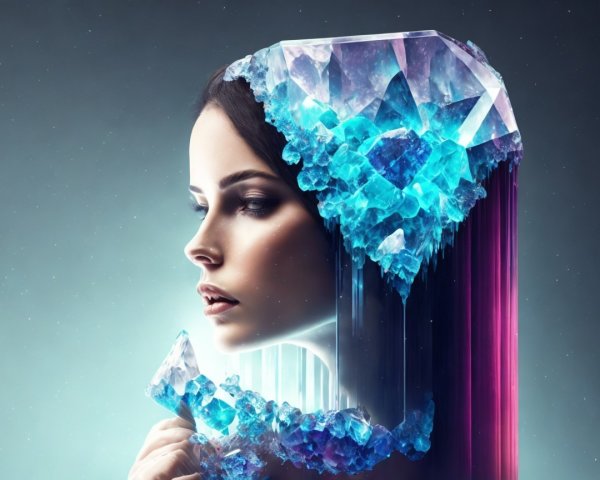 Surreal Portrait of a Woman with Crystal Headdress