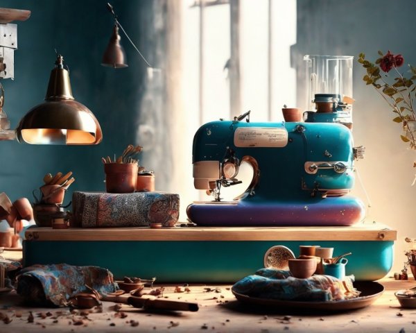 Vintage Sewing Machine in Cozy Workshop Setting