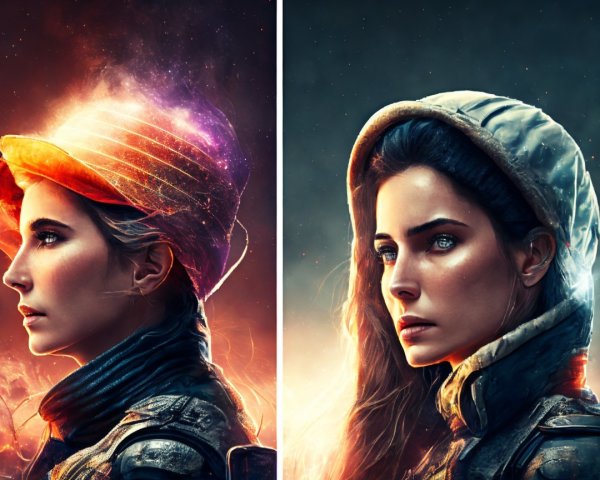 Contrasting Profiles of a Woman in Cosmic Background