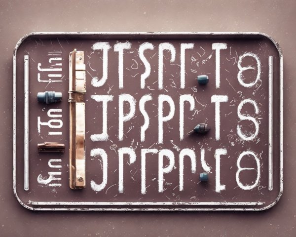 Textured Brown Tray with Etched Symbols and Metallic Objects
