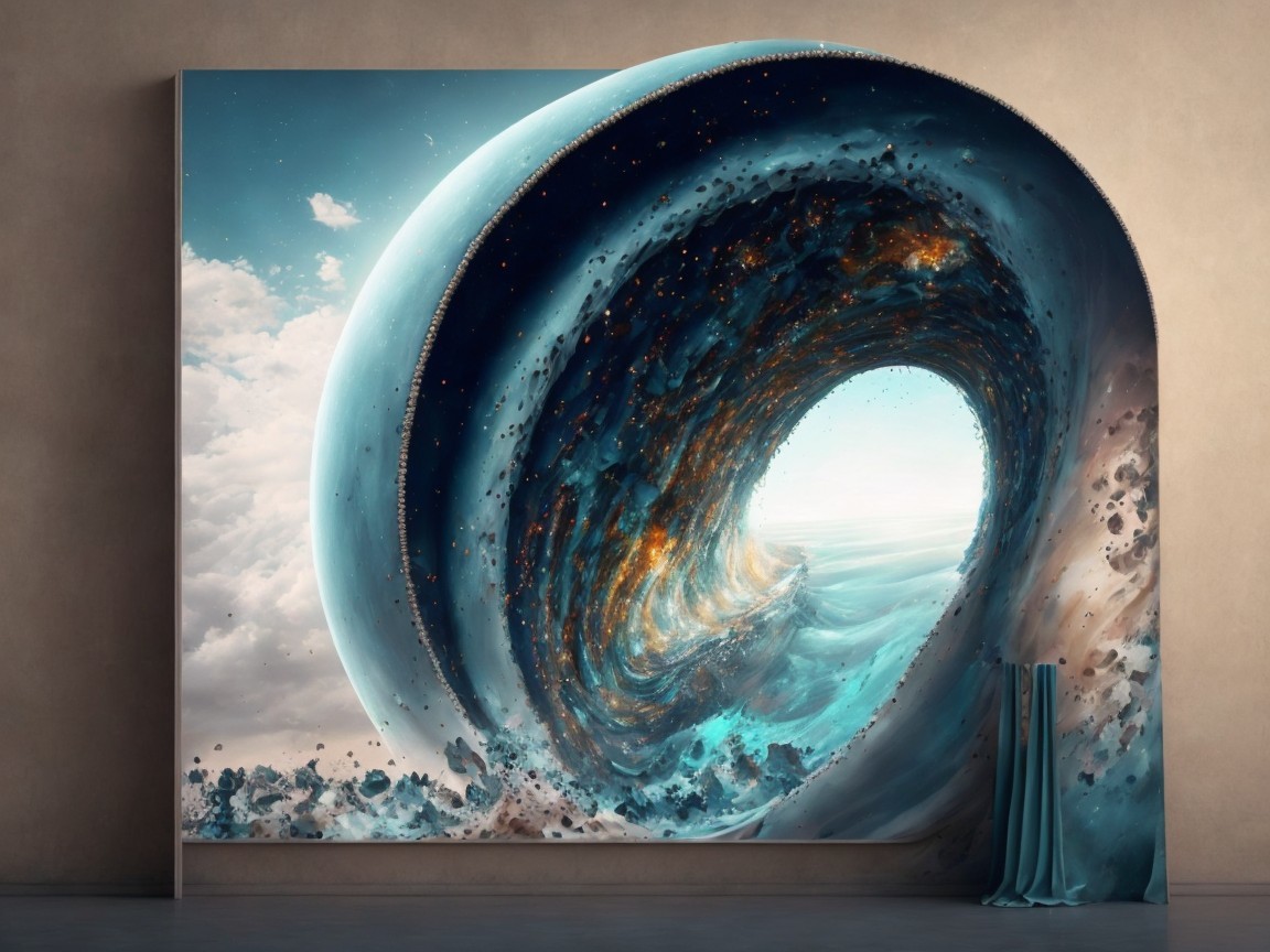 Cosmic Vortex Mural with Swirling Patterns and Stars