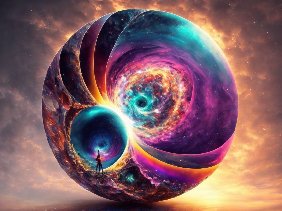 Cosmic Scene with Swirling Galaxies and Colors