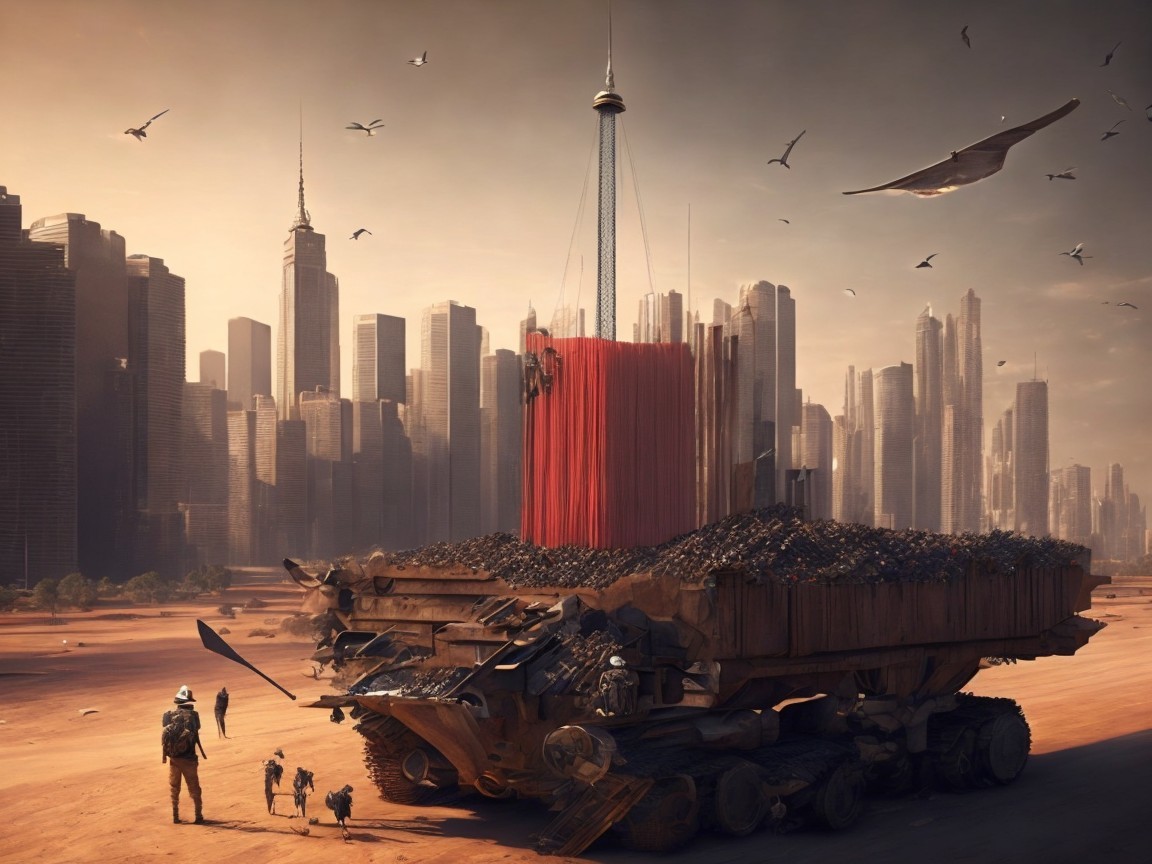 Futuristic Vehicle in Desolate Urban Landscape