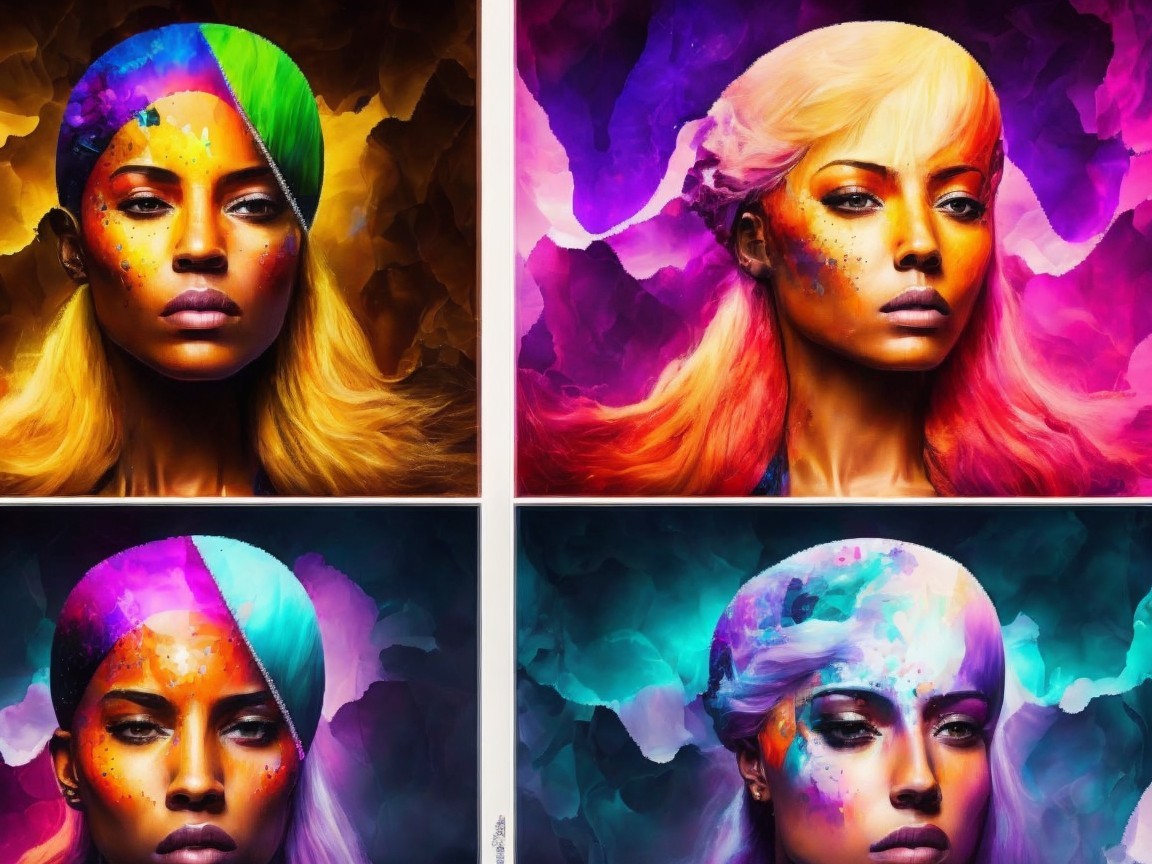 Vibrant Portraits of a Woman with Colorful Face Paint