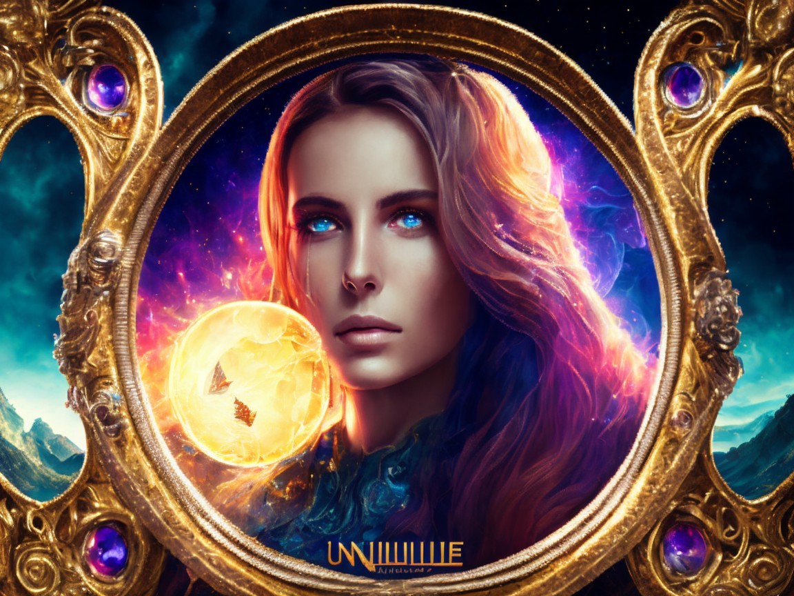 Portrait of a woman with cosmic elements and embellishments