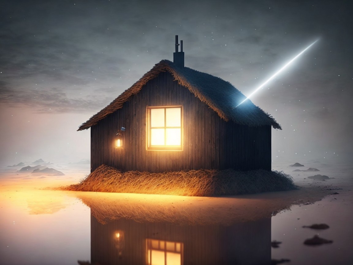 Solitary Dark Wood House in Tranquil Landscape