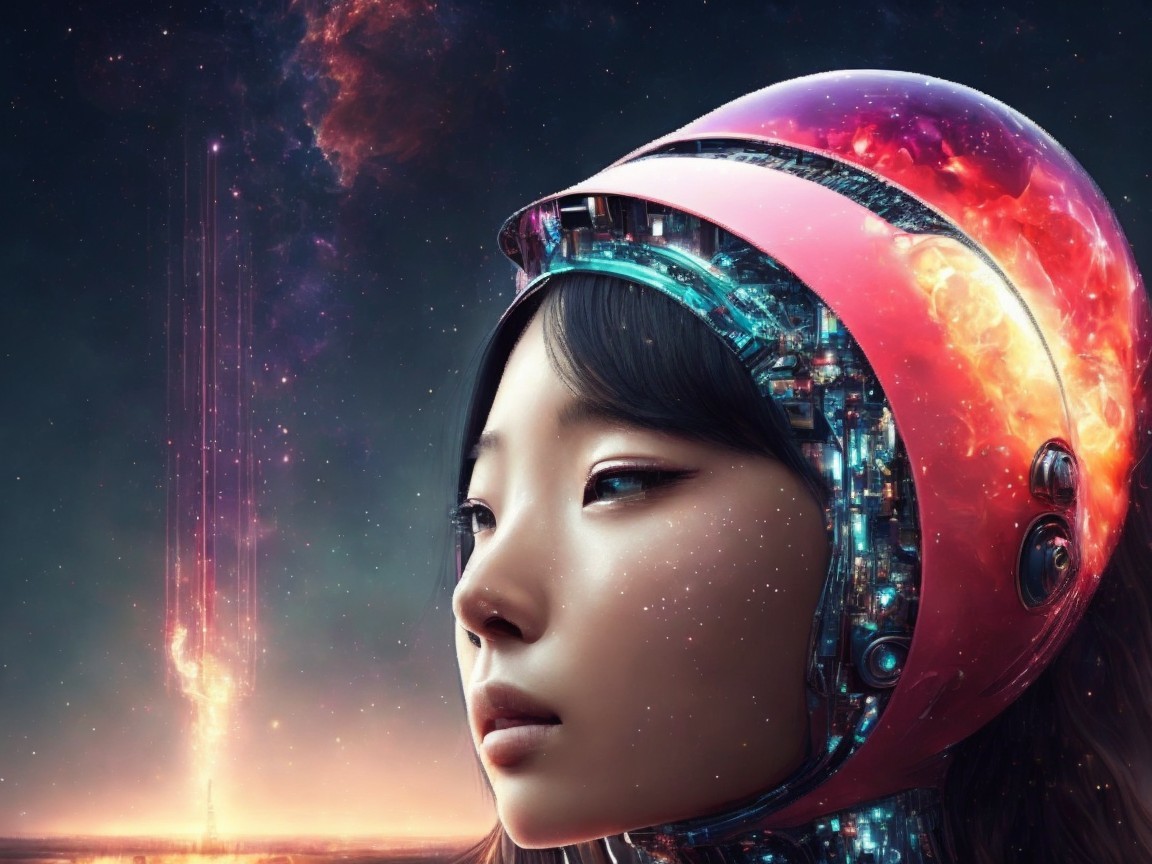 Futuristic Portrait of a Young Woman in Cosmic Setting