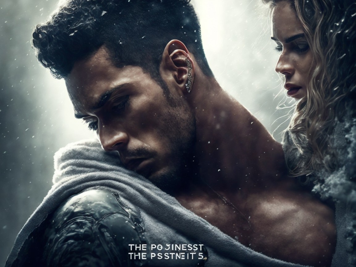 Muscular Man and Woman in Snowy Dramatic Setting