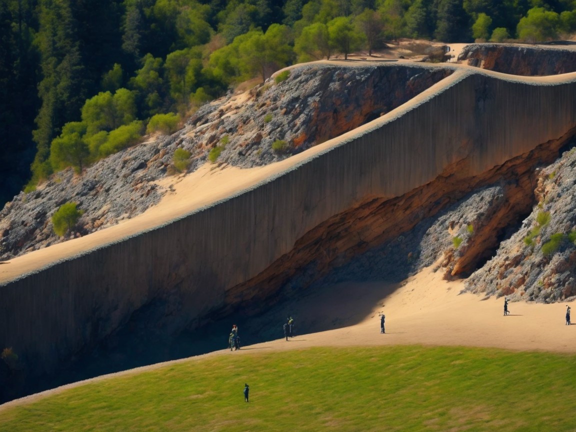 Natural Landscape with Sandy Hill and Man-Made Structure
