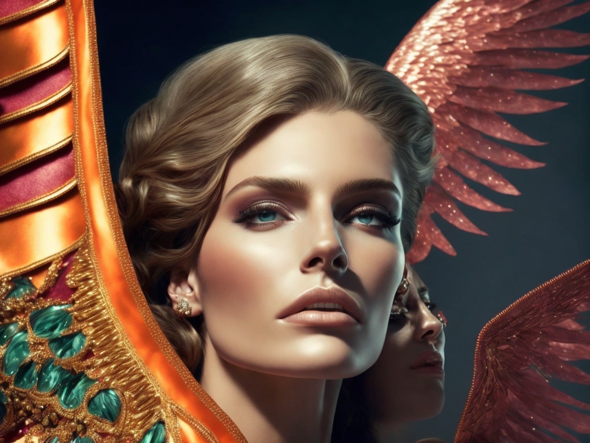 Female figure with vibrant orange and gold wings