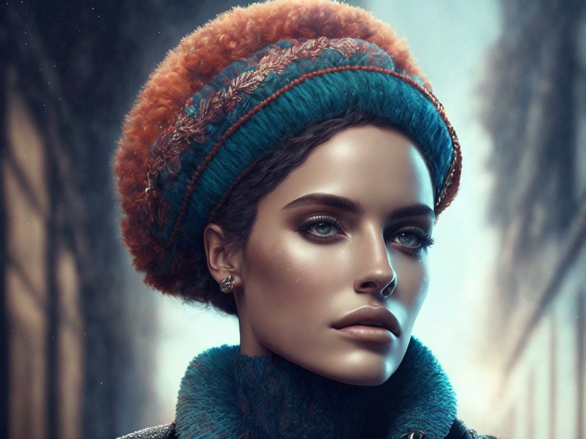 Portrait of a Woman in Teal and Orange Hat