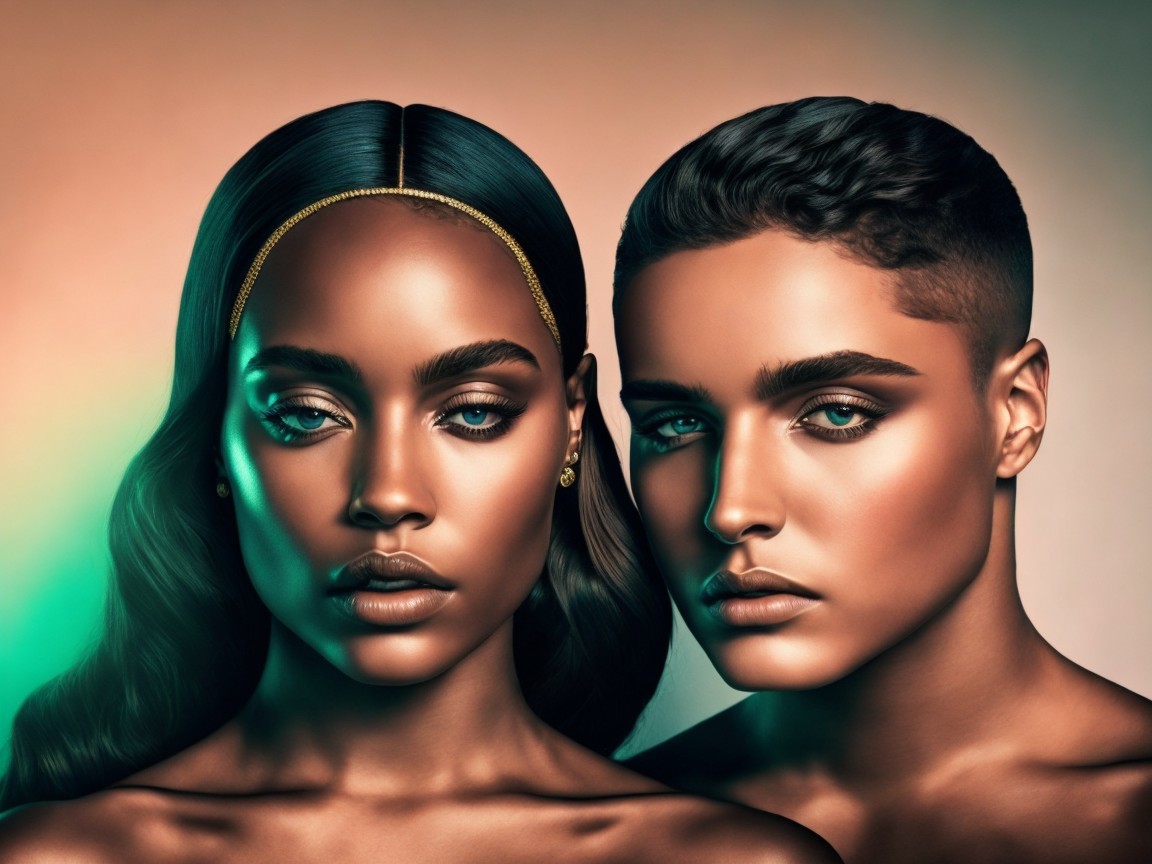 Striking Portrait of Male and Female Models in Warm Light