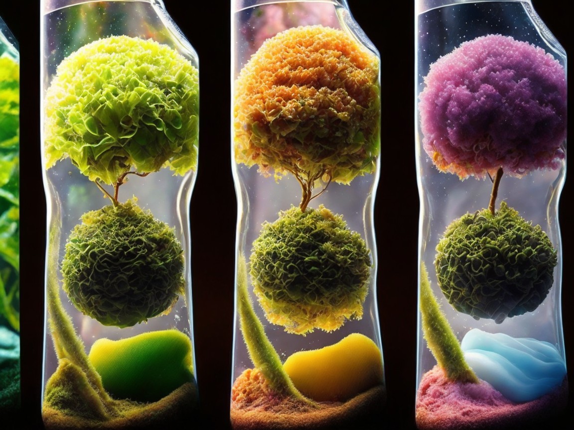Glass Containers with Colorful Moss-Like Spheres