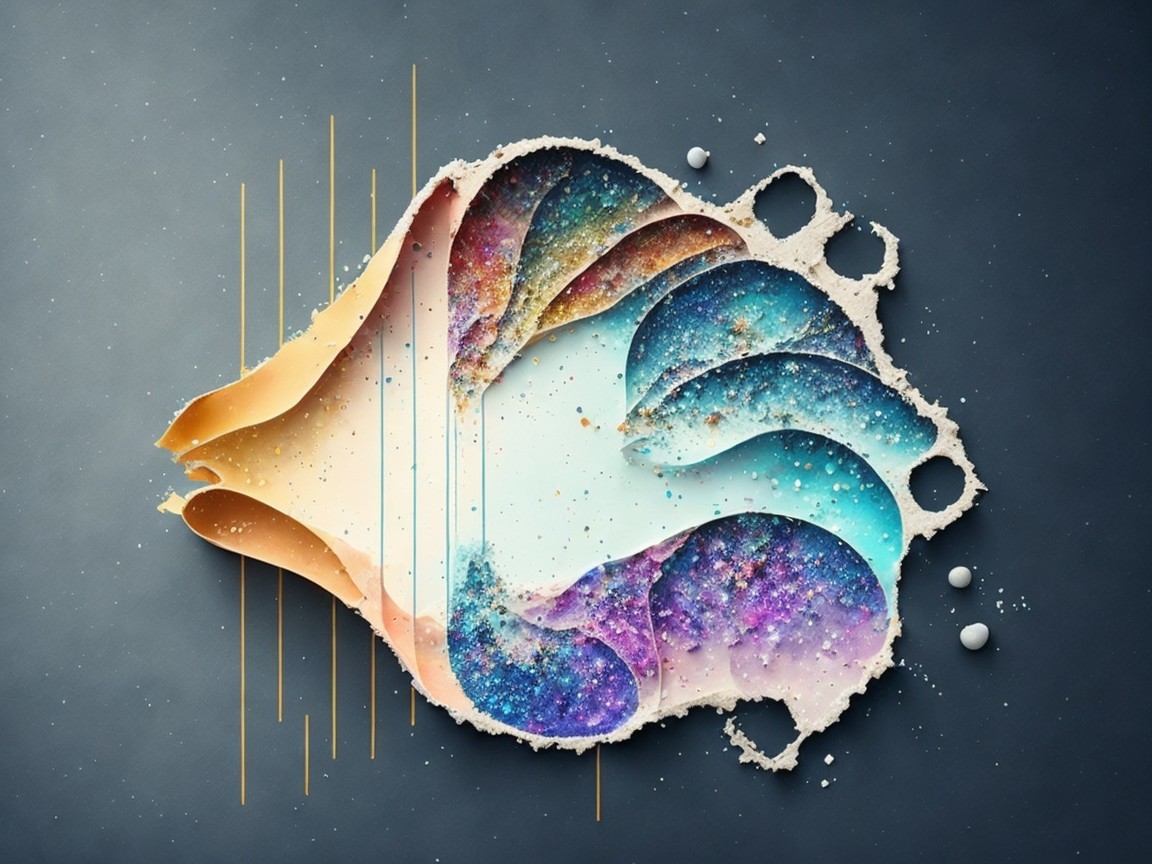 Surreal Abstract Seashell with Cosmic Scene Elements