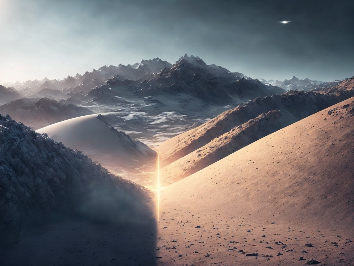 Surreal Landscape with Jagged Mountains and Hills