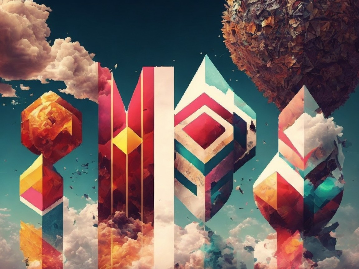 Surreal Landscape with Geometric Shapes and Abstract Planet
